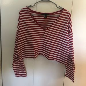 Red & White Striped Cropped Tee
